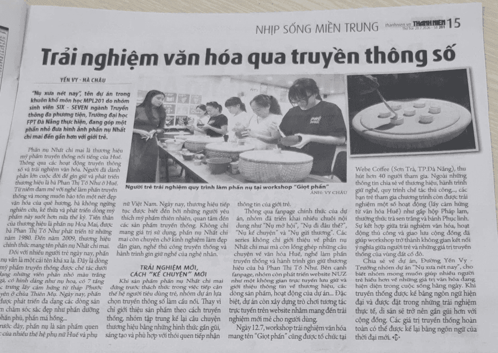 Sinh viên Trường Đại học FPT có bài đăng trên Báo Thanh Niên từ học phần Media Planning